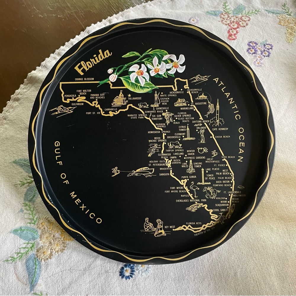 Vintage Souvenir of Florida State Metal Tray. Commerates The Sunshine State
